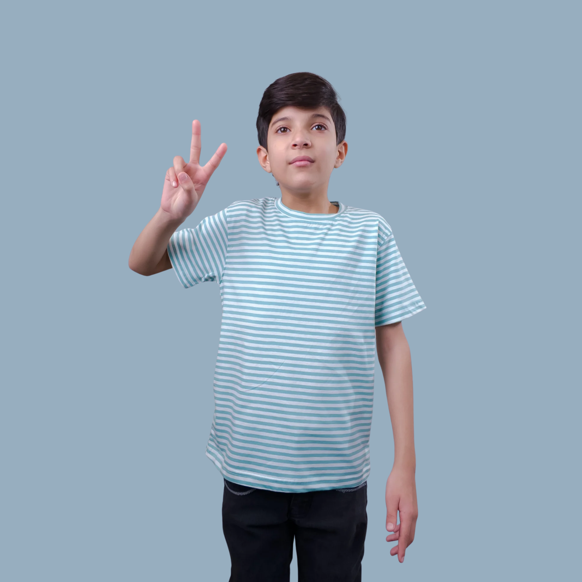 Sky Blue Cotton Striped T-Shirt | (Ages 2-14)